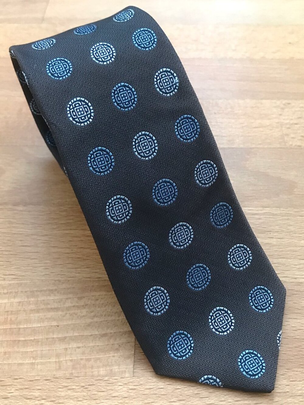 John Varvatos Silk Tie with Circular Geometric Print Medallion Motif